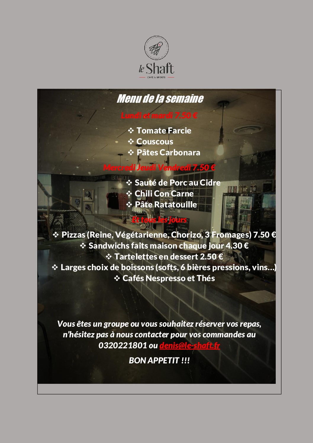 Plats Chauds SHAFT semaine du 1er-7 juillet