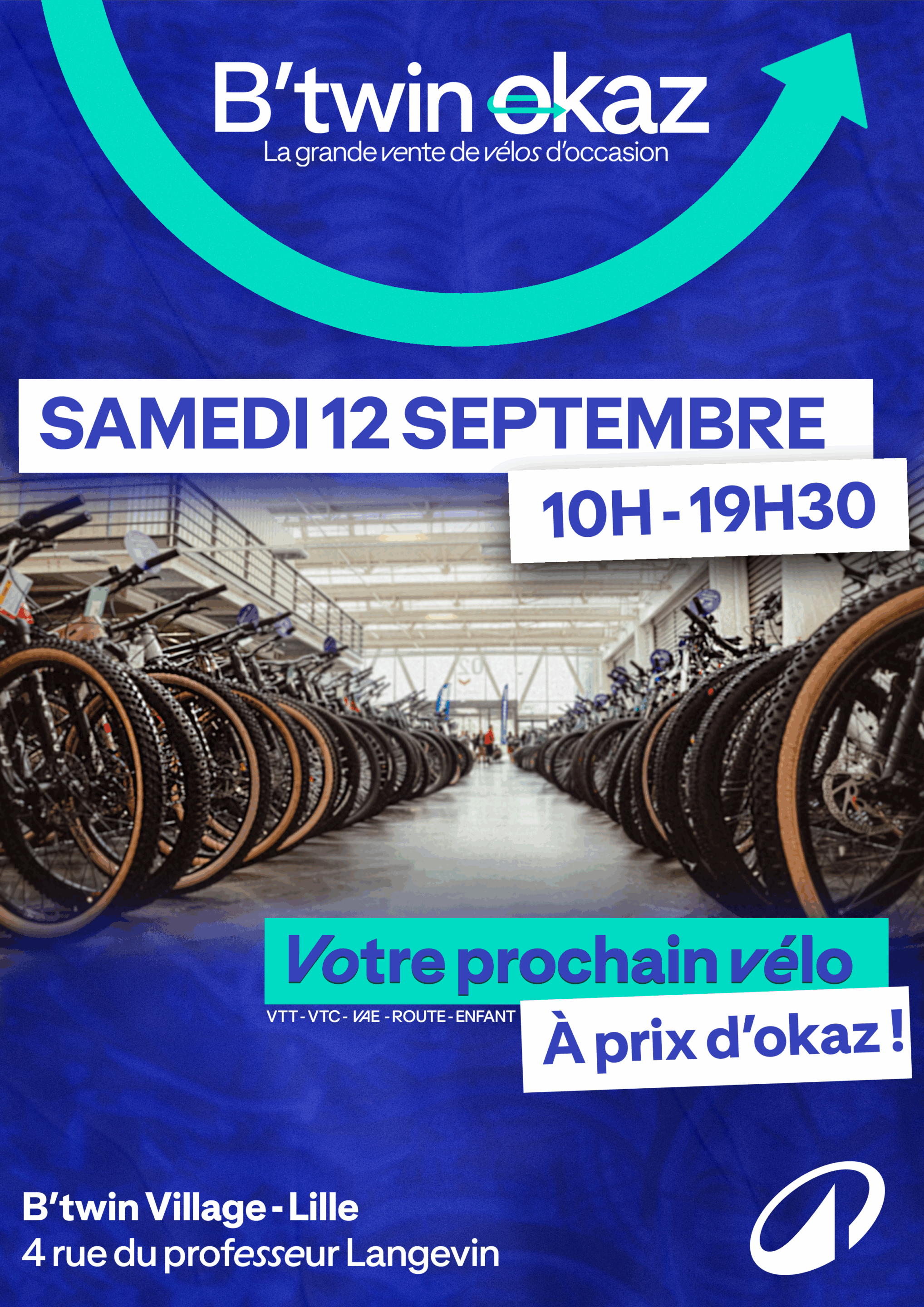 Affiche de la B'twin Okaz de septembre 2026 (occasion vélo décathlon)